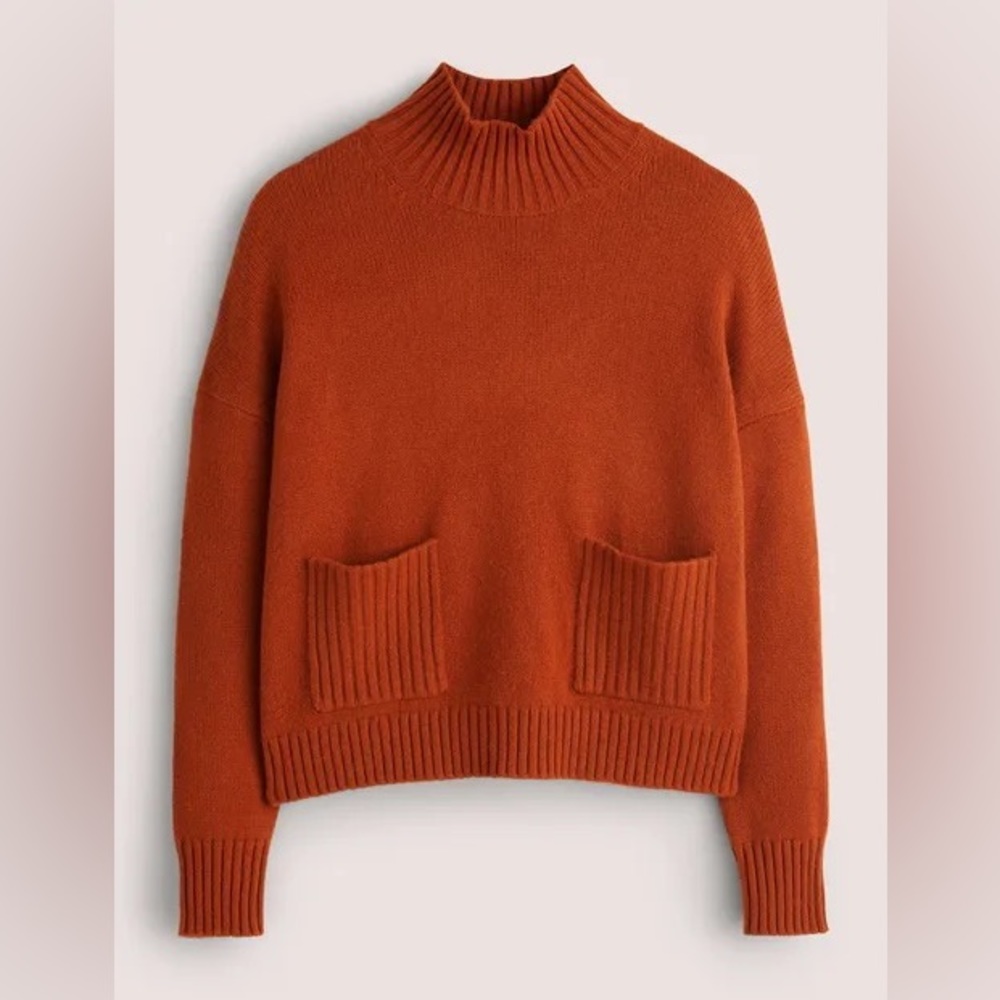 Boden New NWT Sz 4 100% Cashmere High Neck Sweater Jumper Copper Red Rust Burnt